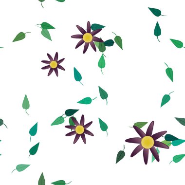 Yeşil yapraklı soyut çiçekler pürüzsüz desen, vektör çizimi