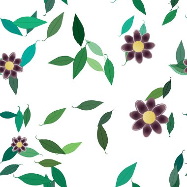 Yeşil yapraklı soyut çiçekler pürüzsüz desen, vektör çizimi