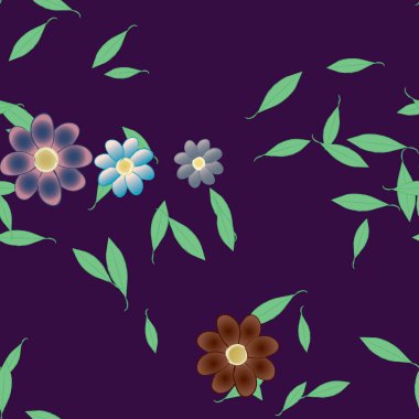 Yeşil yapraklı soyut çiçekler pürüzsüz desen, vektör çizimi