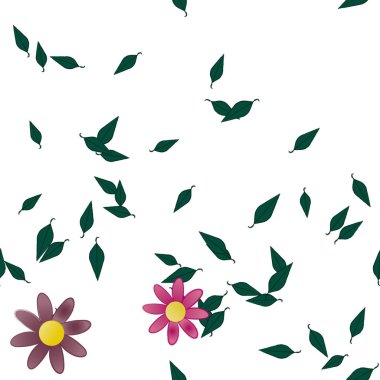 Yeşil yapraklı soyut çiçekler pürüzsüz desen, vektör çizimi
