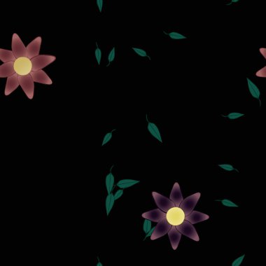 Yeşil yapraklı soyut çiçekler pürüzsüz desen, vektör çizimi