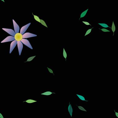 Yeşil yapraklı soyut çiçekler pürüzsüz desen, vektör çizimi