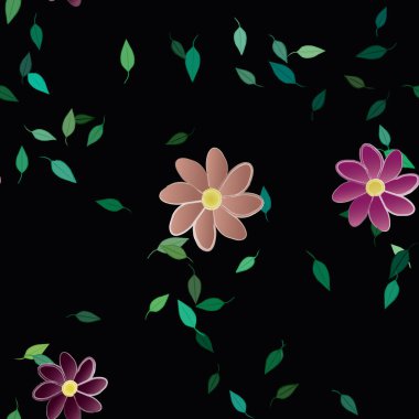 Yeşil yapraklı soyut çiçekler pürüzsüz desen, vektör çizimi