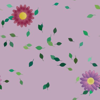 Yeşil yapraklı soyut çiçekler pürüzsüz desen, vektör çizimi