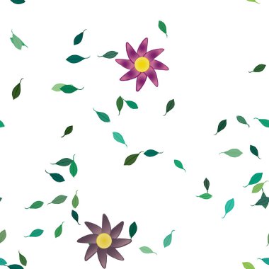 Yeşil yapraklı soyut çiçekler pürüzsüz desen, vektör çizimi