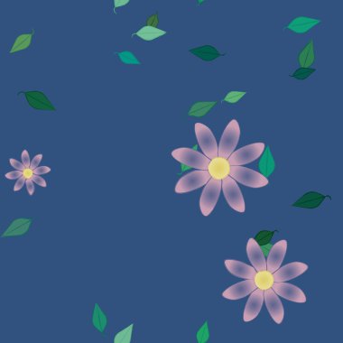 Yeşil yapraklı soyut çiçekler pürüzsüz desen, vektör çizimi