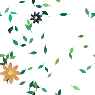 Yeşil yapraklı soyut çiçekler pürüzsüz desen, vektör çizimi