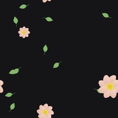 Yeşil yapraklı soyut çiçekler pürüzsüz desen, vektör çizimi