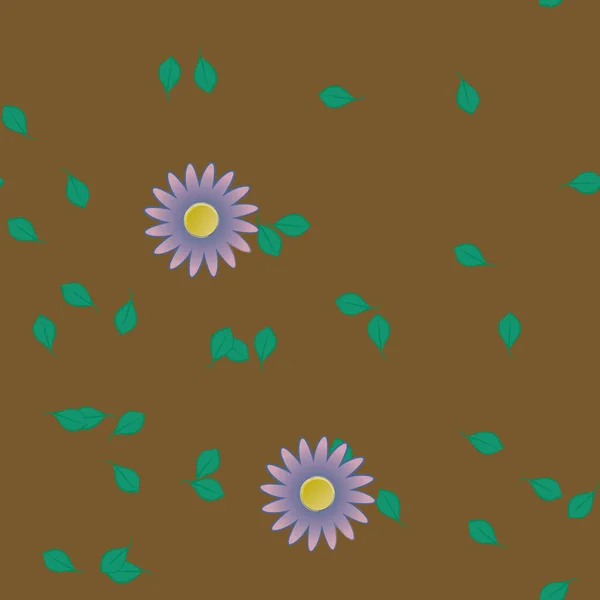 Flores Abstractas Con Hojas Verdes Patrón Sin Costura Ilustración Vectorial — Archivo Imágenes Vectoriales