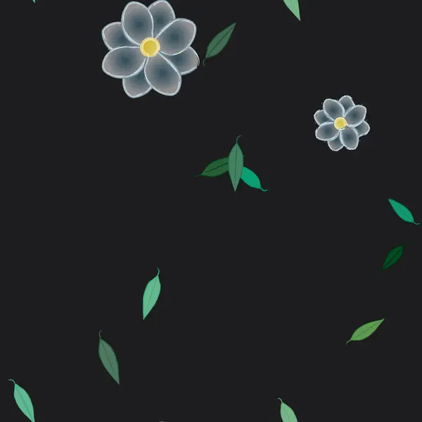 Abstrakta Blommor Med Gröna Blad Sömlös Mönster Vektor Illustration — Stock vektor