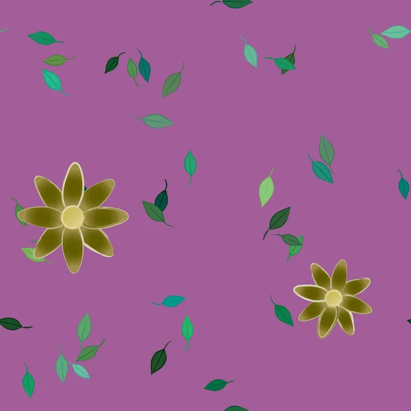 Flores Abstractas Con Hojas Verdes Patrón Sin Costura Ilustración Vectorial — Vector de stock