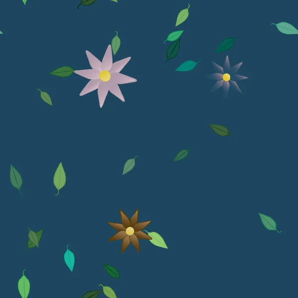 Flores Abstractas Con Hojas Verdes Patrón Sin Costura Ilustración Vectorial — Vector de stock