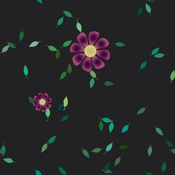 Flores Abstractas Con Hojas Verdes Patrón Sin Costura Ilustración Vectorial — Archivo Imágenes Vectoriales