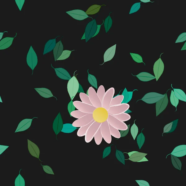 Flores Abstractas Con Hojas Verdes Patrón Sin Costura Ilustración Vectorial — Vector de stock