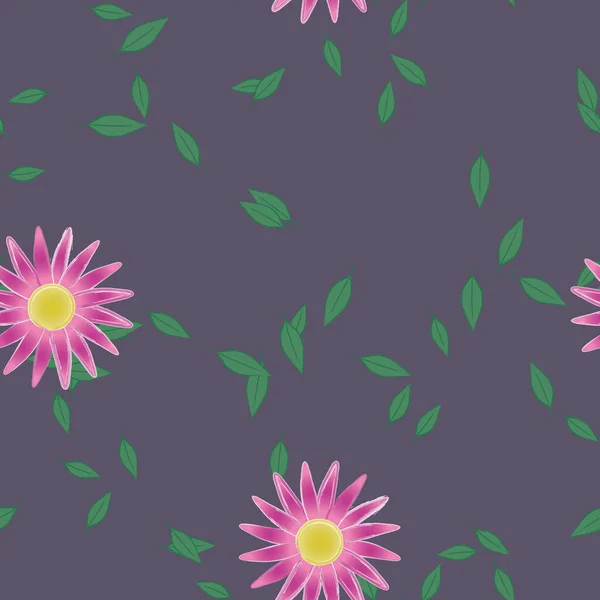 Fleurs Abstraites Avec Des Feuilles Vertes Motif Sans Couture Illustration — Image vectorielle