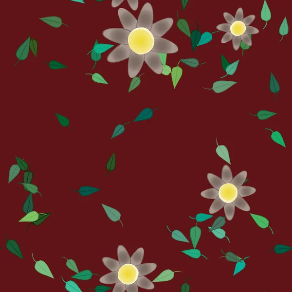 Flores Abstractas Con Hojas Verdes Patrón Sin Costura Ilustración Vectorial — Vector de stock