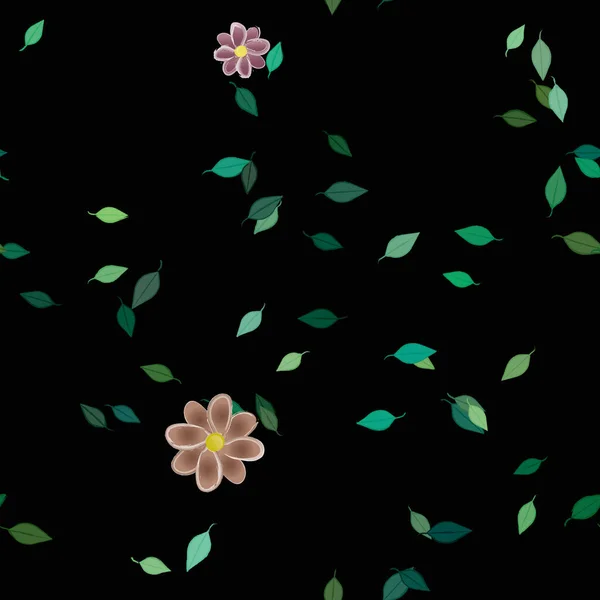 Flores Abstractas Con Hojas Verdes Patrón Sin Costura Ilustración Vectorial — Archivo Imágenes Vectoriales