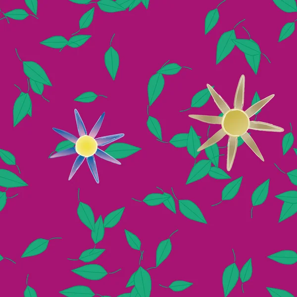 Flores Abstractas Con Hojas Verdes Patrón Sin Costura Ilustración Vectorial — Archivo Imágenes Vectoriales