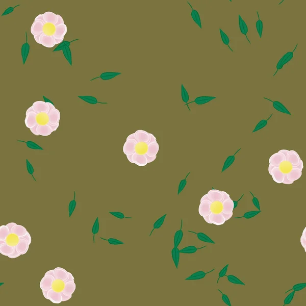 Flores Abstractas Con Hojas Verdes Patrón Sin Costura Ilustración Vectorial — Vector de stock