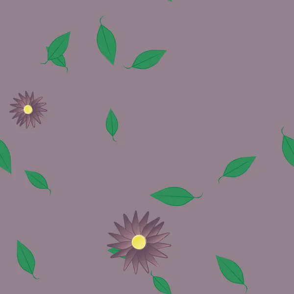 Flores Abstractas Con Hojas Verdes Patrón Sin Costura Ilustración Vectorial — Vector de stock