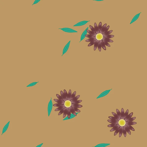 Fleurs Abstraites Avec Des Feuilles Vertes Motif Sans Couture Illustration — Image vectorielle