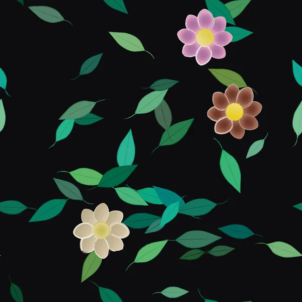 Fleurs Abstraites Avec Des Feuilles Vertes Motif Sans Couture Illustration — Image vectorielle