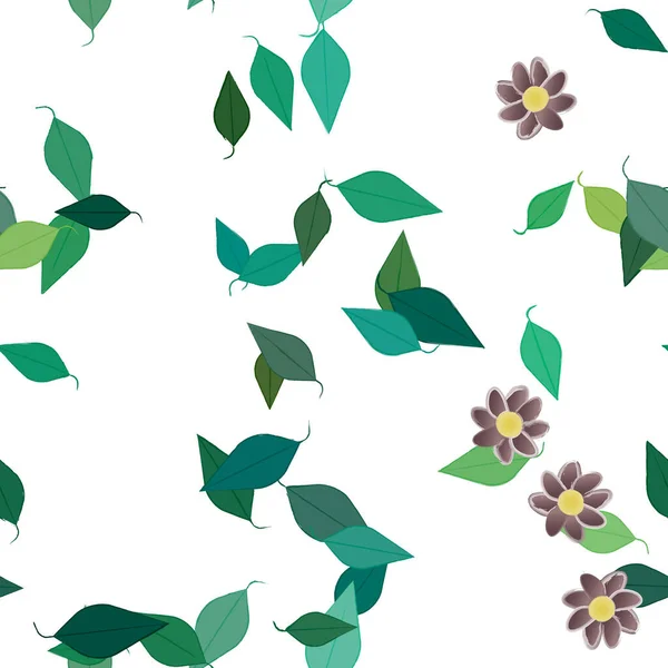 Flores Abstractas Con Hojas Verdes Patrón Sin Costura Ilustración Vectorial — Vector de stock