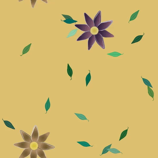 Flores Abstractas Con Hojas Verdes Patrón Sin Costura Ilustración Vectorial — Vector de stock