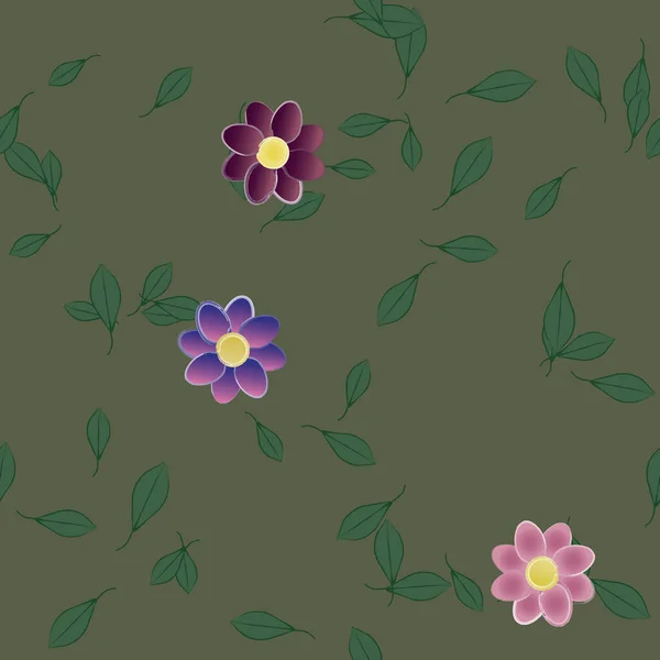 Fleurs Abstraites Avec Des Feuilles Vertes Motif Sans Couture Illustration — Image vectorielle