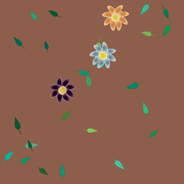 Flores Abstractas Con Hojas Verdes Patrón Sin Costura Ilustración Vectorial — Vector de stock