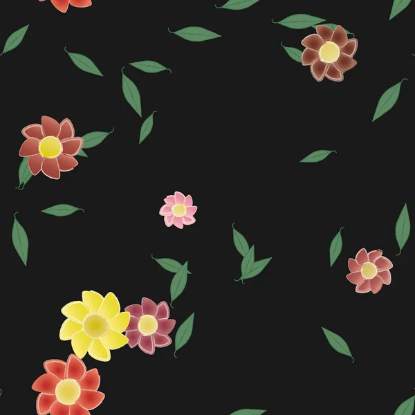 Fleurs Abstraites Avec Des Feuilles Vertes Motif Sans Couture Illustration — Image vectorielle