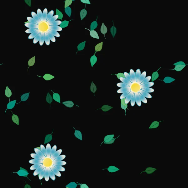 Abstracte Bloemen Met Groene Bladeren Naadloos Patroon Vector Illustratie — Stockvector