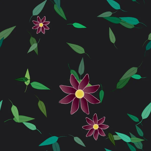 Flores Abstractas Con Hojas Verdes Patrón Sin Costura Ilustración Vectorial — Archivo Imágenes Vectoriales