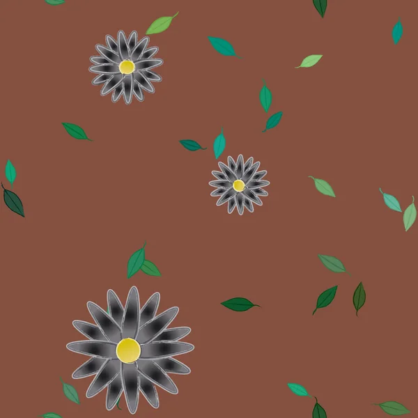 Flores Abstractas Con Hojas Verdes Patrón Sin Costura Ilustración Vectorial — Vector de stock