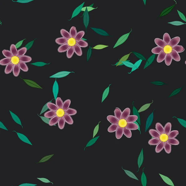 Flores Abstractas Con Hojas Verdes Patrón Sin Costura Ilustración Vectorial — Vector de stock