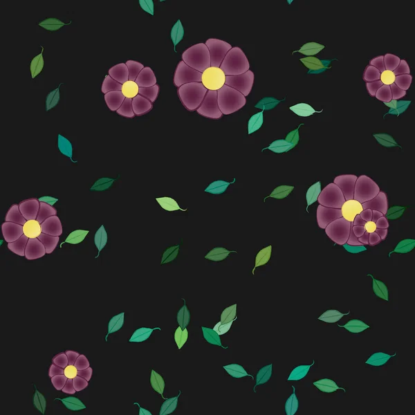 Abstrakta Blommor Med Gröna Blad Sömlös Mönster Vektor Illustration — Stock vektor