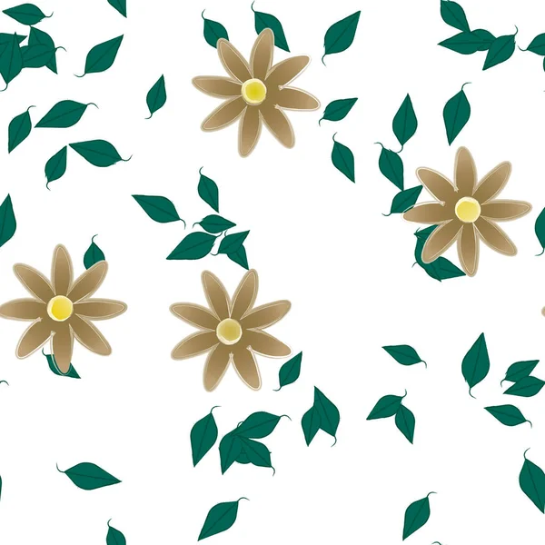 Abstract Flowers Green Leaves Seamless Pattern Vector Illustration — Stock Vector