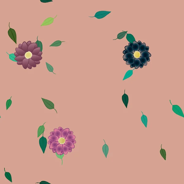 Fleurs Abstraites Avec Des Feuilles Vertes Motif Sans Couture Illustration — Image vectorielle