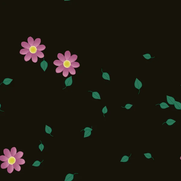 Flores Abstractas Con Hojas Verdes Patrón Sin Costura Ilustración Vectorial — Vector de stock