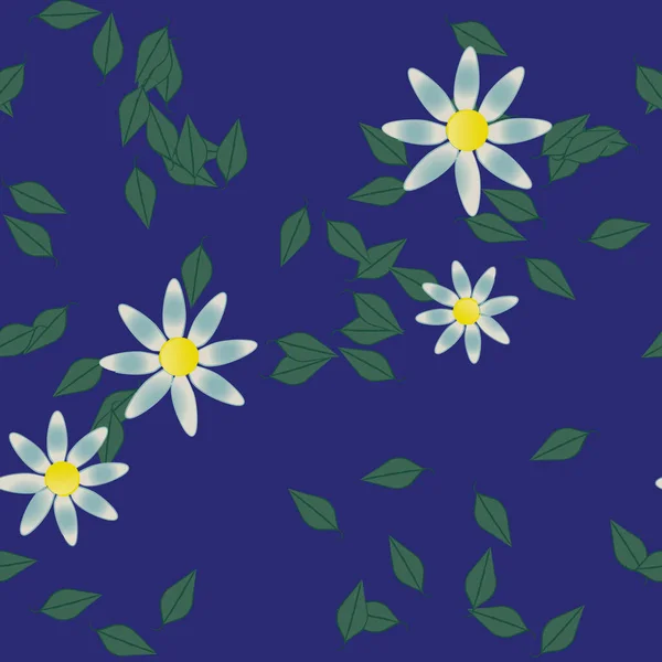 Flores Abstractas Con Hojas Verdes Patrón Sin Costura Ilustración Vectorial — Archivo Imágenes Vectoriales