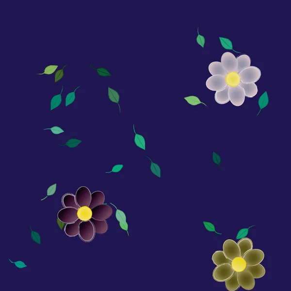 Fleurs Abstraites Avec Des Feuilles Vertes Motif Sans Couture Illustration — Image vectorielle