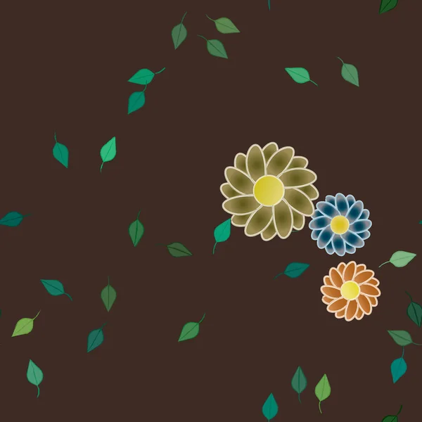 Flores Abstractas Con Hojas Verdes Patrón Sin Costura Ilustración Vectorial — Vector de stock