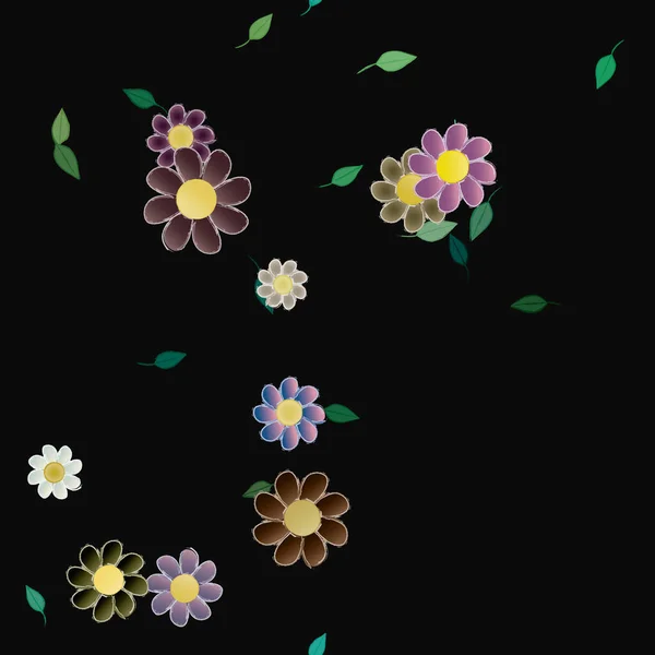 Flores Abstractas Con Hojas Verdes Patrón Sin Costura Ilustración Vectorial — Vector de stock