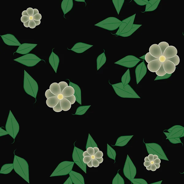 Flores Abstractas Con Hojas Verdes Patrón Sin Costura Ilustración Vectorial — Vector de stock