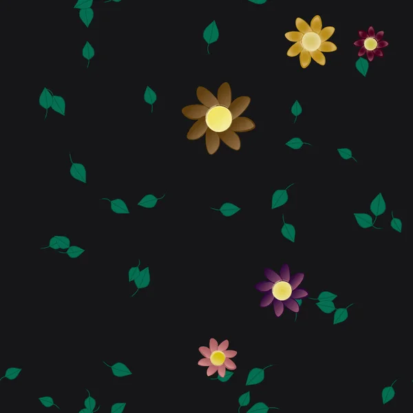 Fleurs Abstraites Avec Des Feuilles Vertes Motif Sans Couture Illustration — Image vectorielle