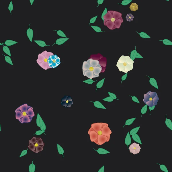 Fleurs Abstraites Avec Des Feuilles Vertes Motif Sans Couture Illustration — Image vectorielle