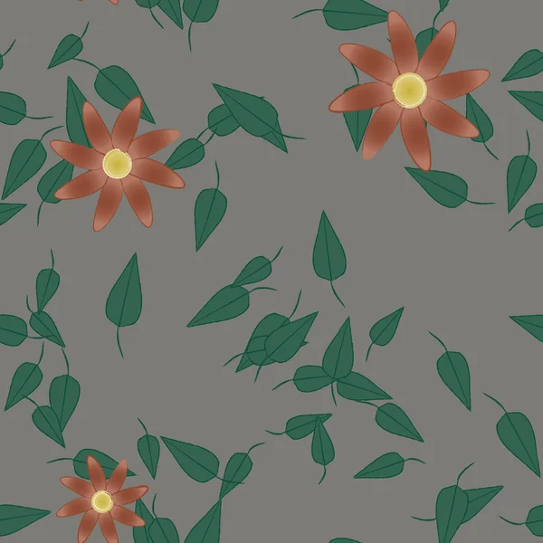 Flores Abstractas Con Hojas Verdes Patrón Sin Costura Ilustración Vectorial — Vector de stock