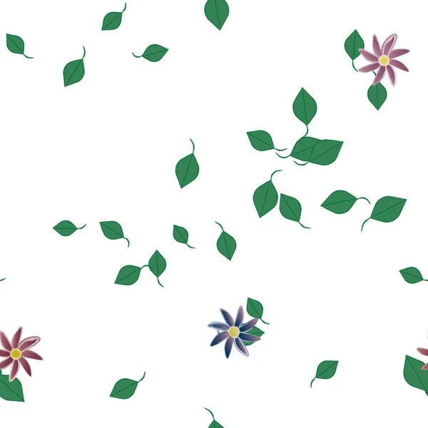 Flores Abstractas Con Hojas Verdes Patrón Sin Costura Ilustración Vectorial — Vector de stock