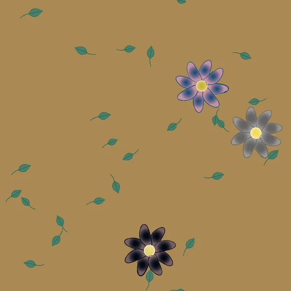 Flores Abstractas Con Hojas Verdes Patrón Sin Costura Ilustración Vectorial — Vector de stock