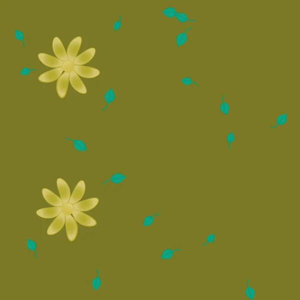 Flores Abstractas Con Hojas Verdes Patrón Sin Costura Ilustración Vectorial — Vector de stock